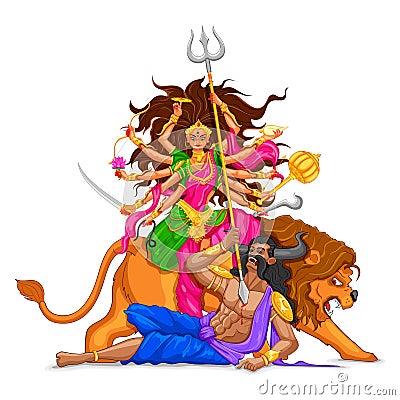 Happy Dussehra with goddess Durga Vector Illustration