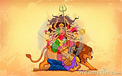 Happy Dussehra with goddess Durga Vector Illustration