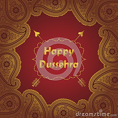 Happy Dussehra.Gold Paisley frame holiday Vector Illustration