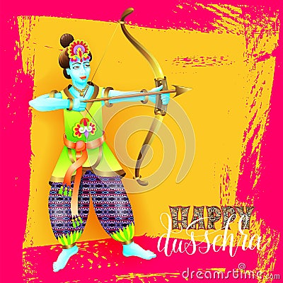 Happy dussehra greeting card design with the god krishna Vector Illustration