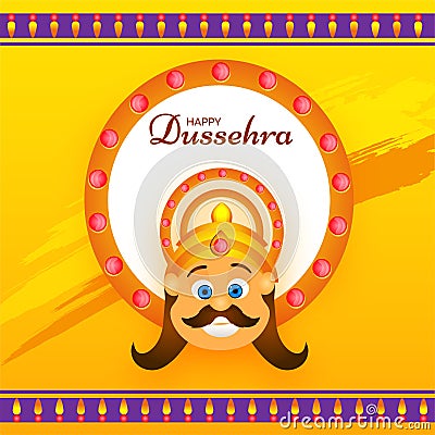 Happy Dussehra greeting card design with illustration of Demon R Cartoon Illustration