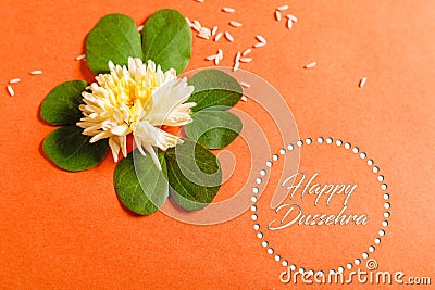 Happy Dussehra greeting card , green leaf Stock Photo