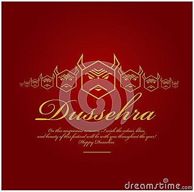 Happy dussehra greetings in golden text. Hexagon Ravan illustration Vector Illustration