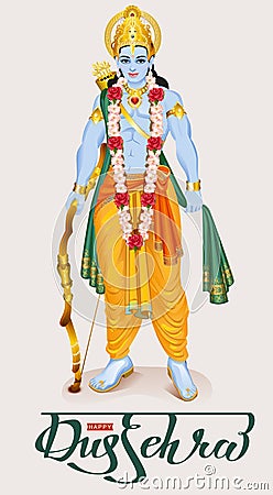 Happy dussehra hindu festival. Lord Rama holding bow and arrow Vector Illustration