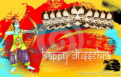 Happy dussehra indian holiday poster with face of ravana Vector Illustration