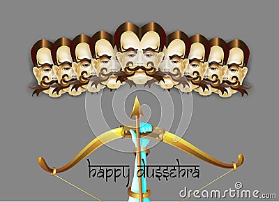 Happy dussehra indian holiday poster with face of ravana Vector Illustration