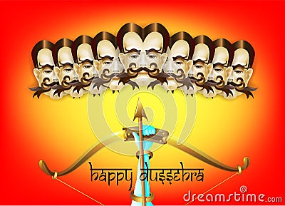 Happy dussehra indian holiday poster with face of ravana Vector Illustration