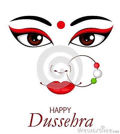 Happy Dussehra vector illustration. Contour of Maa Durga Face Vector Illustration