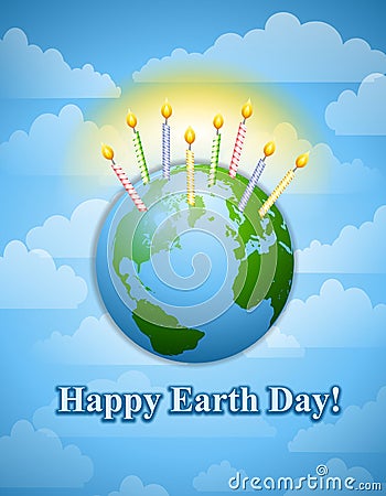 Happy Earth Day Birthday Candles Cartoon Illustration