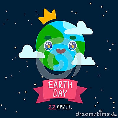 Happy Earth day card. Earth Day Cartoon poster. Vector Illustration