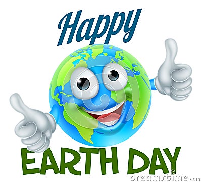 Happy Earth Day Cartoon Globe Mascot Design Vector Illustration