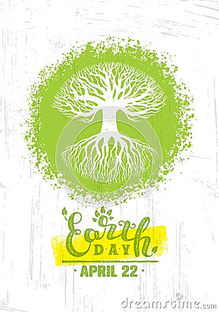 Happy Earth Day Eco Sustainable Design Element. Vector Rough Banner Concept On Grunge Background Vector Illustration