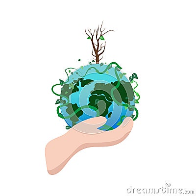 Happy earth day, environment nature protection hand holding abstract background vector illustration Vector Illustration