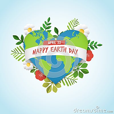 Happy Earth day greeting card for environment love Vector Illustration