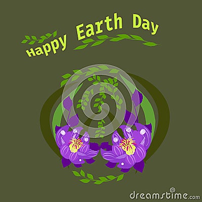 Happy Earth Day hand lettering card, background. Vector illustration with leaves for banner, poster. Vector Illustration