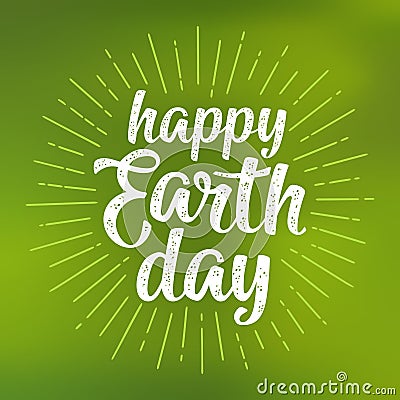 Happy Earth Day handwriting lettering. Vector green mesh gradient background Vector Illustration