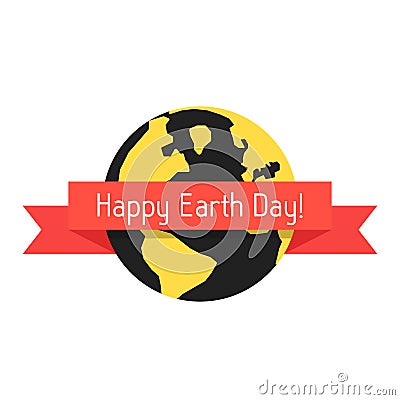 Happy earth day with planet and red ribbon Vector Illustration