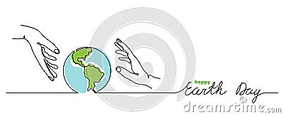 Happy earth day vector background. Simple planet and hands. Vector Illustration