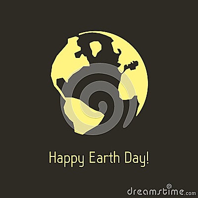 Happy earth day with yellow outline planet Vector Illustration