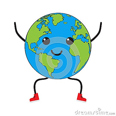 Happy earth planet cartoon Vector Illustration