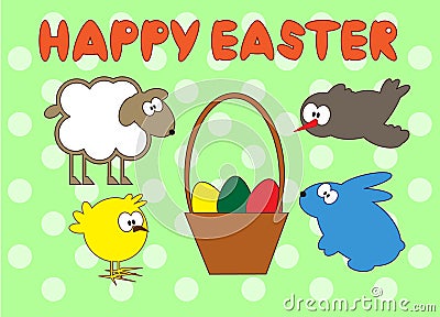 Happy Easter animal set on green peas background. Vector Illustration