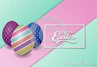 Happy Easter background with colored decorated eggs Vector Illustration