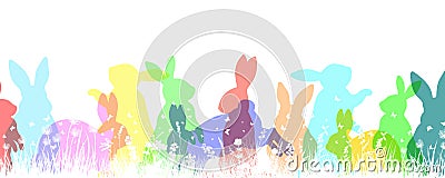 Happy Easter Background With Colorful Easter Bunny Silhouette Isolated On A White Background Stock Photo