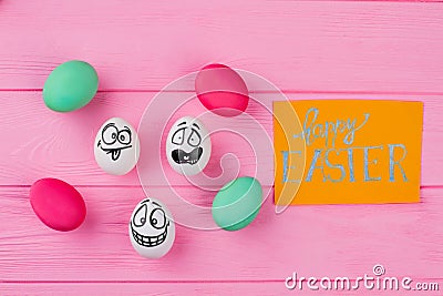 Happy Easter background with different eggs. Stock Photo