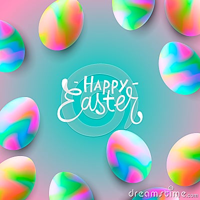 Happy Easter background template with beautiful eggs. Happy Easter big hunt or sale banner lettering with Colorful Eggs Vector Illustration