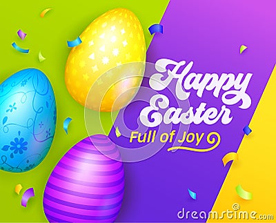 Happy Easter Banner with Colorful Eggs. Easter Greeting Card Template. International Spring Celebration Design Party Invitation Vector Illustration