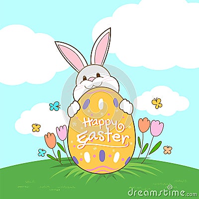 Happy Easter banner with Rabbit and Easter eggs illustration vector Vector Illustration