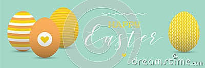 Happy easter banner with painted eggs Vector Illustration