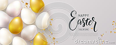 Happy Easter banner.Egg hunt. Beautiful Background with eggs and Golden serpentine. Vector illustration for website Vector Illustration