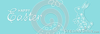 Happy Easter banner holiday template in blue and white colors Vector Illustration
