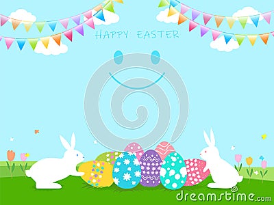 Happy Easter banner with Rabbit and Easter eggs illustration vector Vector Illustration