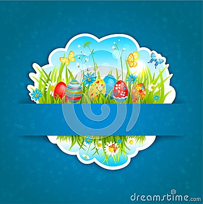 Happy Easter blue background Vector Illustration