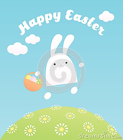 Happy easter bunny basket eggs Vector Illustration