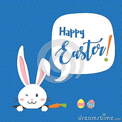 Happy Easter bunny with carrot, white bunny Stock Photo