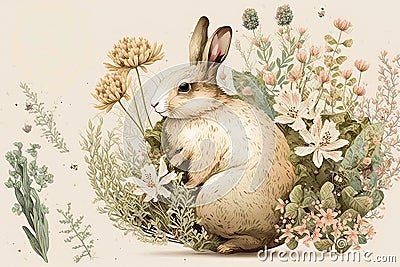 Happy Easter, Easter Bunny in Creamy Graphic, Isolate on white background. Stock Photo