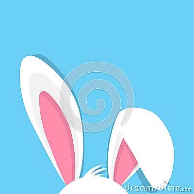 Happy Easter with bunny ears On blue Background Vector Illustration