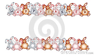 Happy Easter Bunny Rabbit Borders Cartoon Illustration