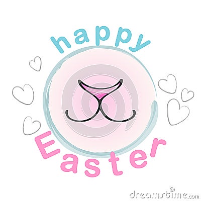 Happy Easter Bunny. Vector Greeting Card with rabbit cute nose and smile Vector Illustration