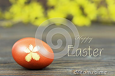 Happy Easter card. Brown Easter egg colored onion Stock Photo