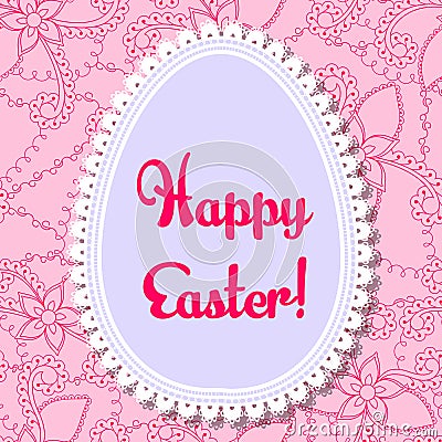 Happy Easter card with egg banner lace Vector Illustration
