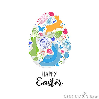 Happy Easter card of egg shape decoration icons Vector Illustration