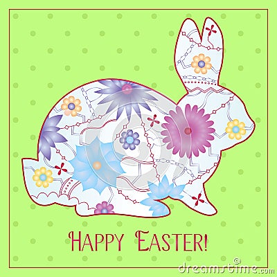 Happy Easter card with gradient rabbit Vector Illustration