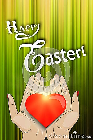 Happy easter- card. Illustration - female hands holding heart Cartoon Illustration