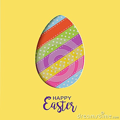 Happy Easter card with lettering, cut out Easter egg Vector Illustration