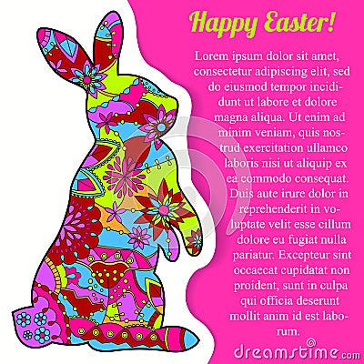 Happy Easter card with rabbit and bubble banner Vector Illustration