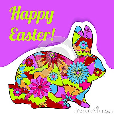 Happy Easter card with rabbit and bubble banner Vector Illustration